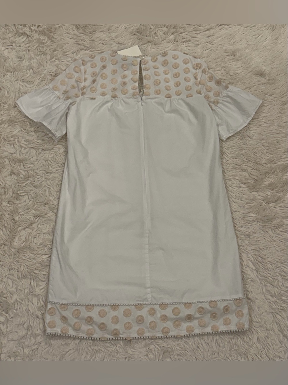 *AS IS* New J. Crew Bell Sleeve Dress Fringe Dot Embroidery 0 Marine Salt Ivory - Picture 5 of 11